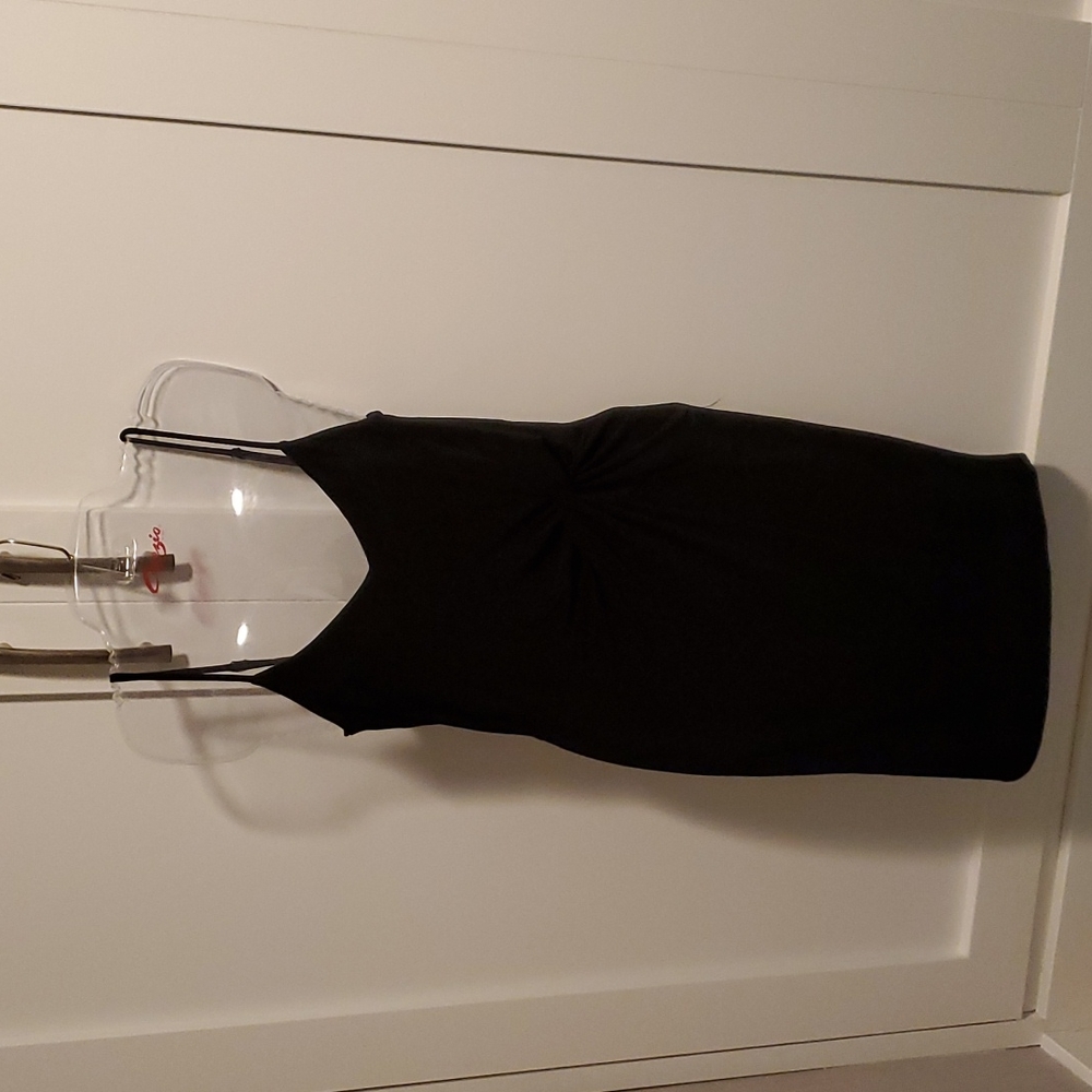 Forever 21 Black spaghetti strap dress sz small with gathered cinched side.